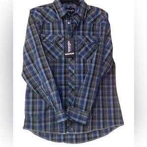 Shirt Wrangler Boys' Blue and Black Plaid Long Sleeve
Western Shirt